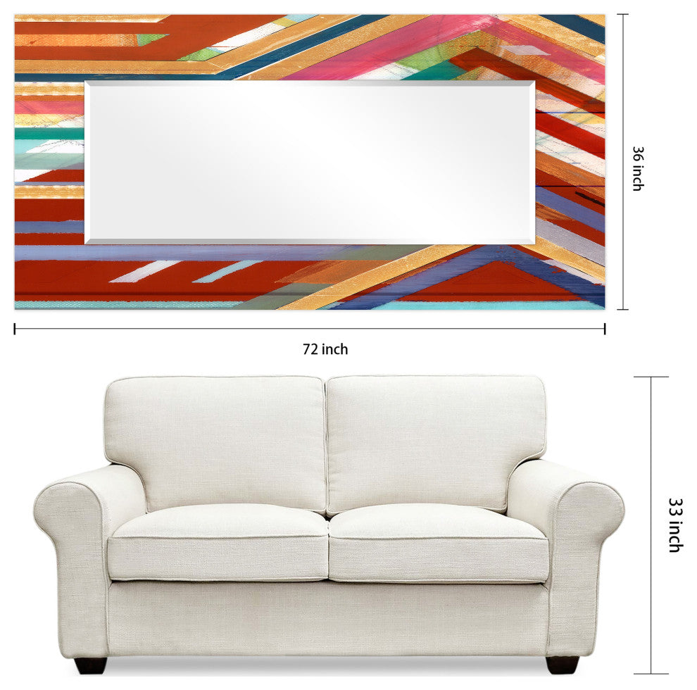 Lineal Rectangular Beveled Mirror on Free Floating Printed Tempered Art Glass