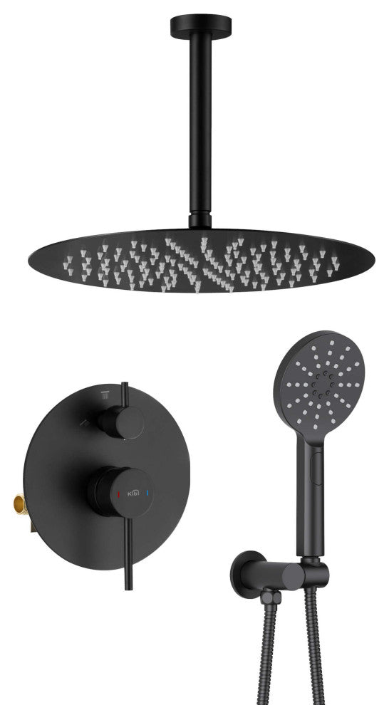 Ceiling Mounted 2-Function Shower System, Rough, Valve, Matte Black