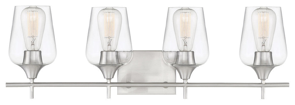 Octave Bathroom Vanity Light, Satin Nickel, 4-Light