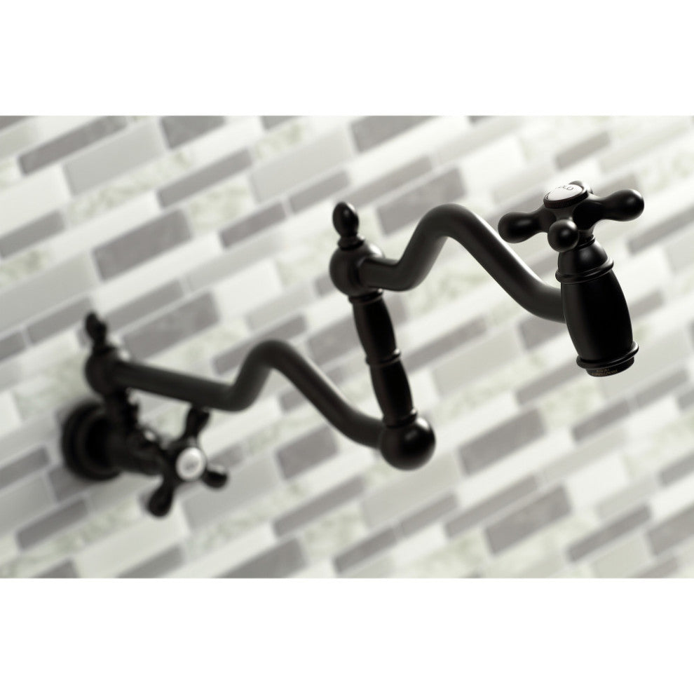 Kingston Brass KS2100AX Heritage Wall Mount Pot Filler, Matte Black