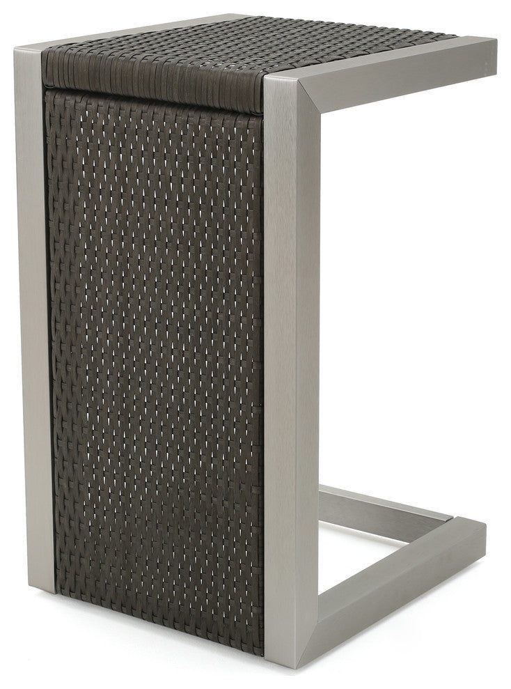 GDF Studio Outdoor Wood Finish C-Shaped End Table, Aluminum Frame, Gray