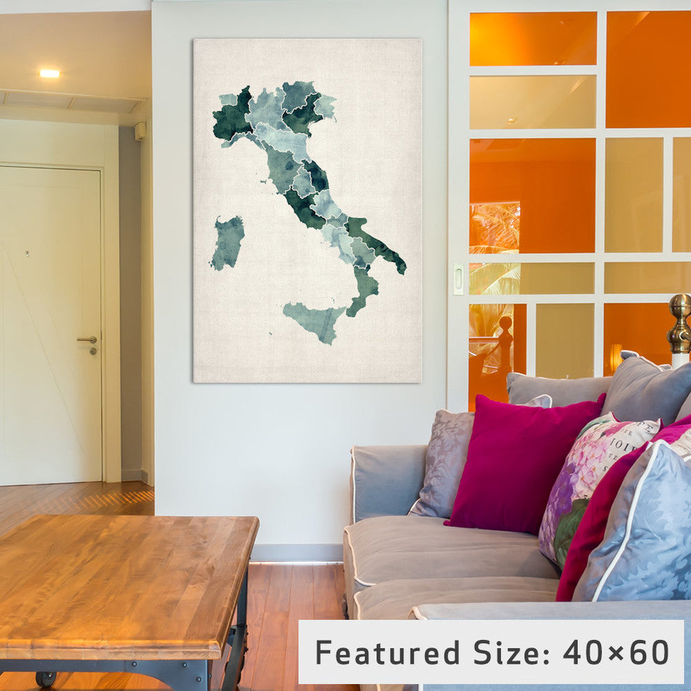 "Watercolor Map Of Italy" Wrapped Canvas Art Print, 40x26x1.5