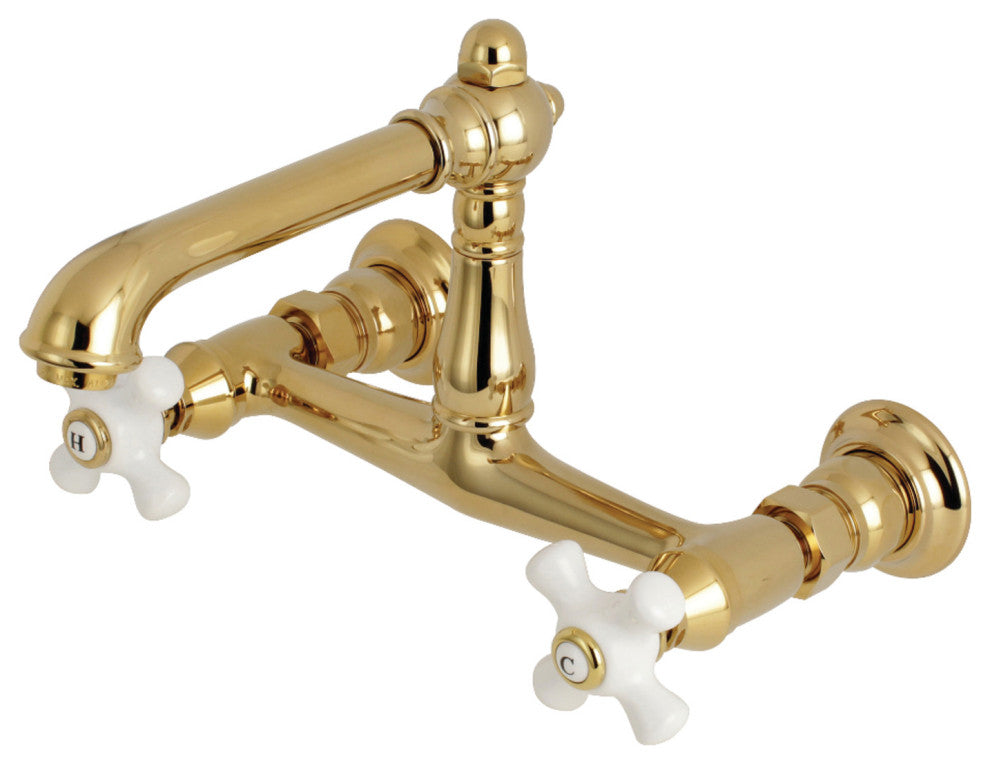 Kingston Brass Wall Mount Bathroom Faucet, Polished Brass
