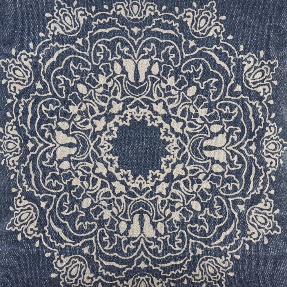Intricate Medallion Cotton Throw Pillow, Navy