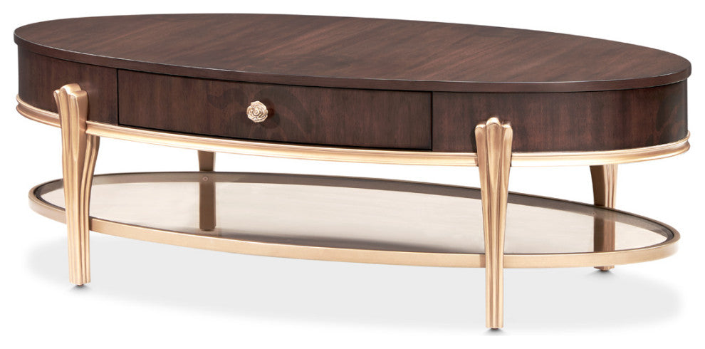 Camellia Field Oval Cocktail Table, Warm Pecan