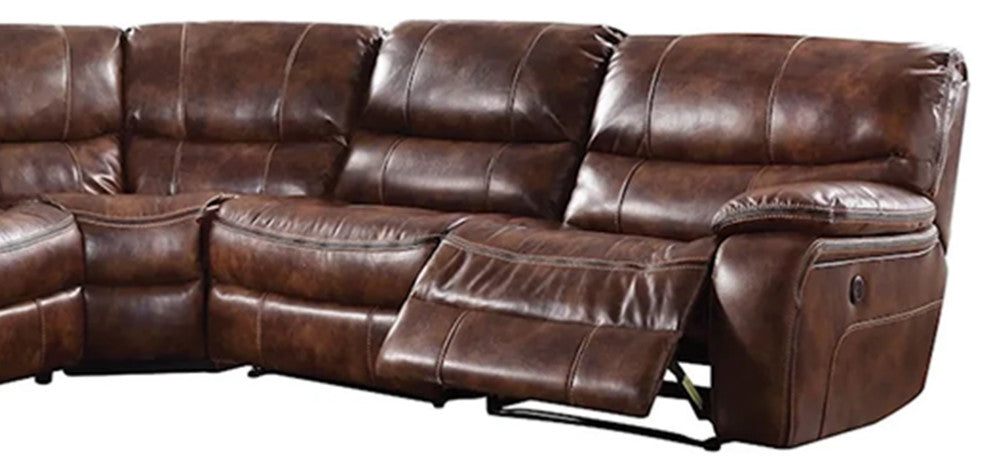ACME Brax Power Motion Sectional Sofa, Two-Tone Brown Synthetic Leather
