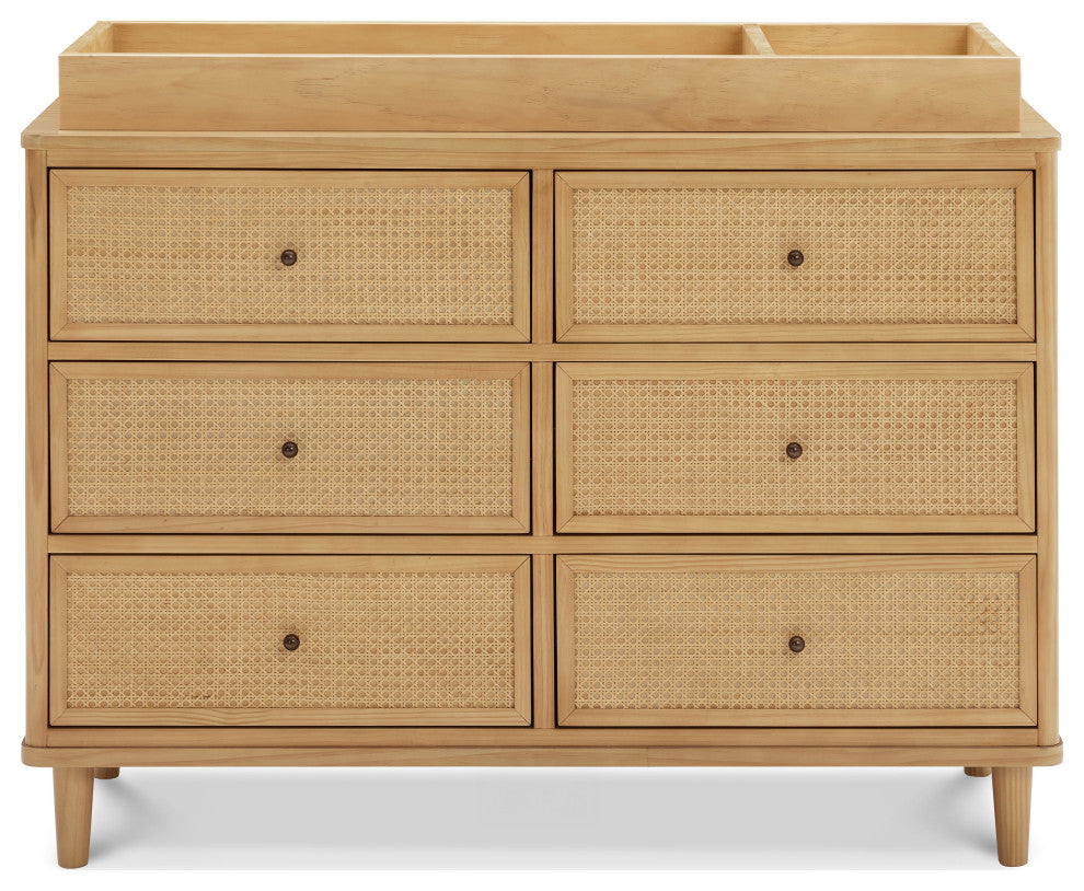 Marin With Cane 6 Drawer Assembled Dresser, Honey/Honey Cane