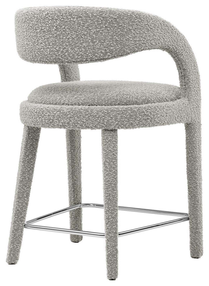 Pinnacle Boucle Upholstered Counter Stool Set of 2, Taupe Silver