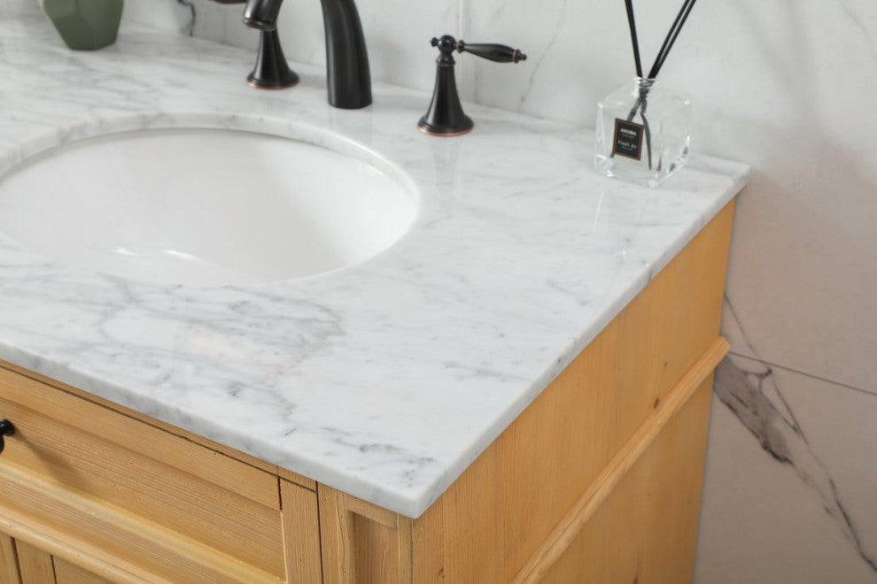Home Living Vanity with Carrara White Marble Countertop, Natural Wood, 72", Double Sink