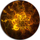 Golden Fractal Flower In Dark, Floral Abstract Disc Metal Artwork, 23"