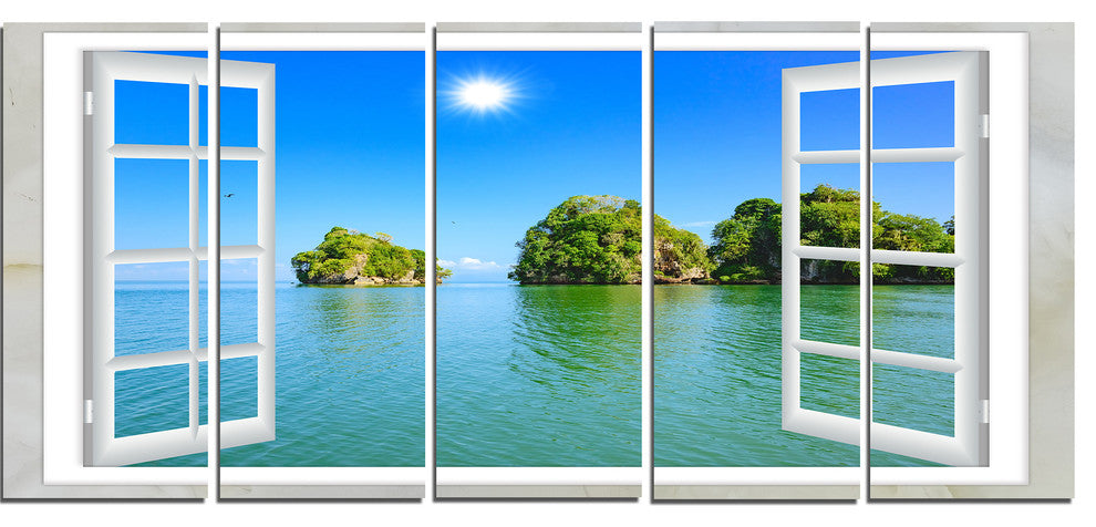"Open Window To Ocean Islets" Landscape Wall Art Print, 5 Panels, 60"x28"