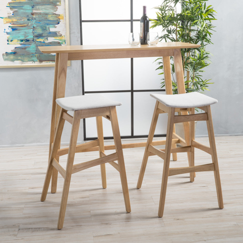 GDF Studio 3-Piece Ethel Natural Oak Finish Rectangular Bar Set, Light Beige