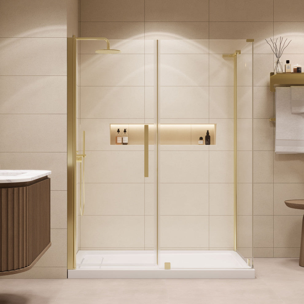 Pasadena 60"Wx36"Dx74 3/4"H Corner Pivot Shower Kit Gold Base