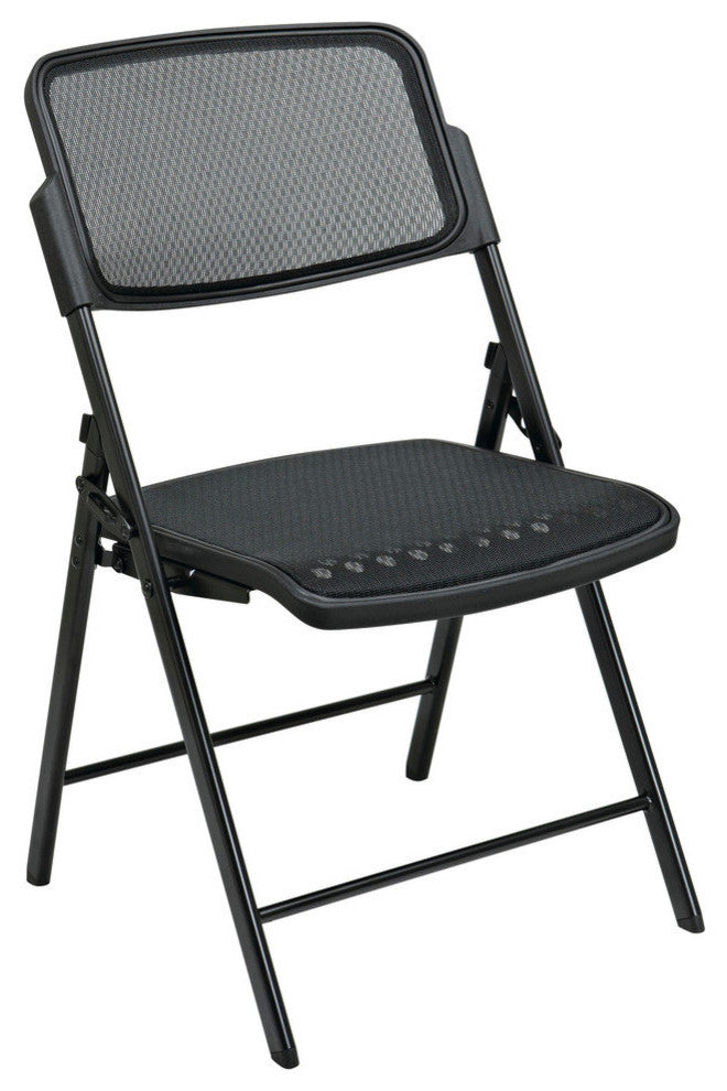 Deluxe Folding Chair With Black Progrid Seat and Back, Black, Set of 2