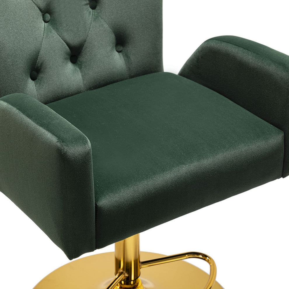 Velvet Bar Stools Chairs With Adjustable Height set of 2, Green