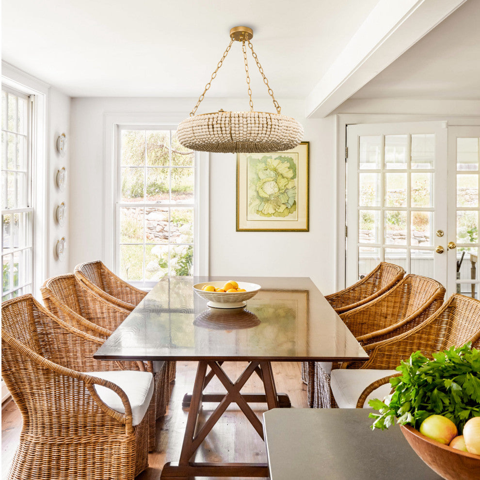 Wood Beads 6-Light Bohemian Chandeliers in Antique Gold
