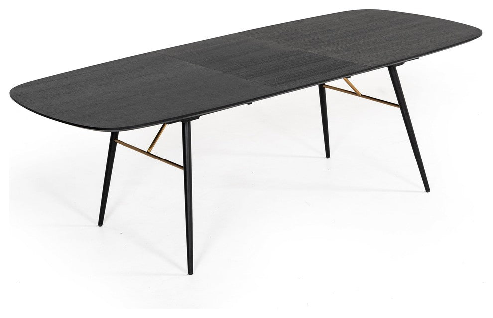 Modrest Billy Modern Black Oak and Gold Extendable Dining Table