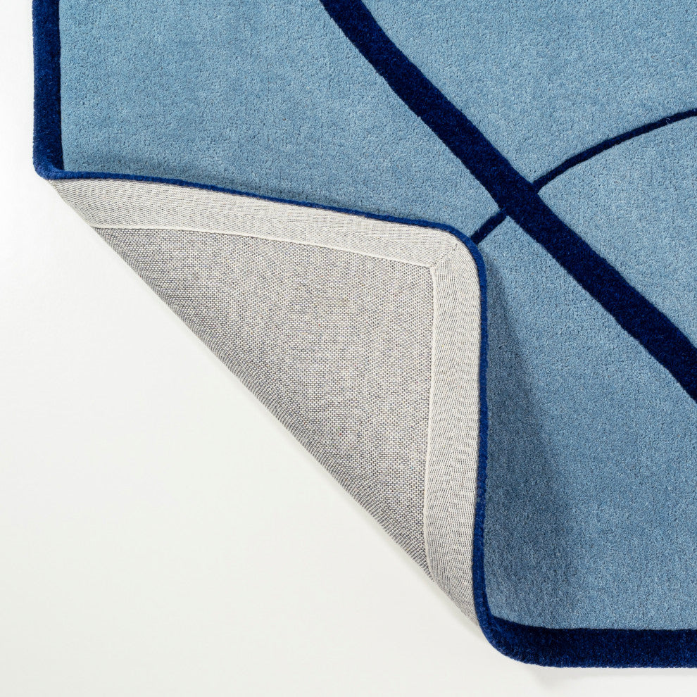 Coastal Geometric Border Handwoven Wool Light  Rug