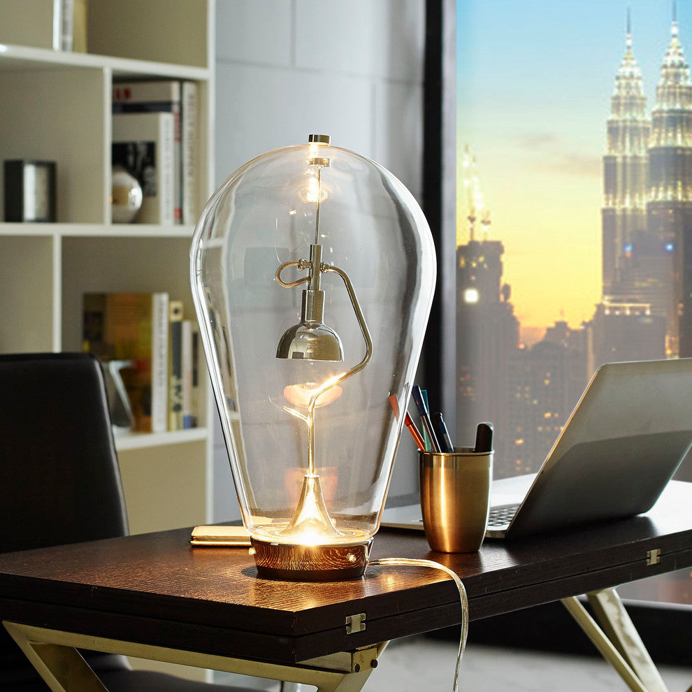 Modern Urban Contemporary Glass Top Table Lamp, Silver Glass