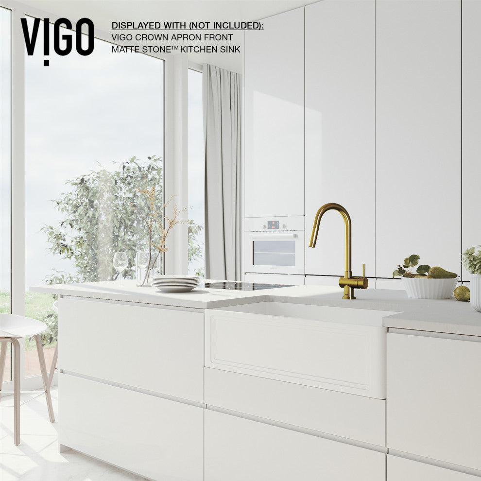 VIGO Gramercy 17" H Single Handle Pull-Down Sprayer Kitchen Faucet, Matte Brushed Gold, No Sensor, Without Extras