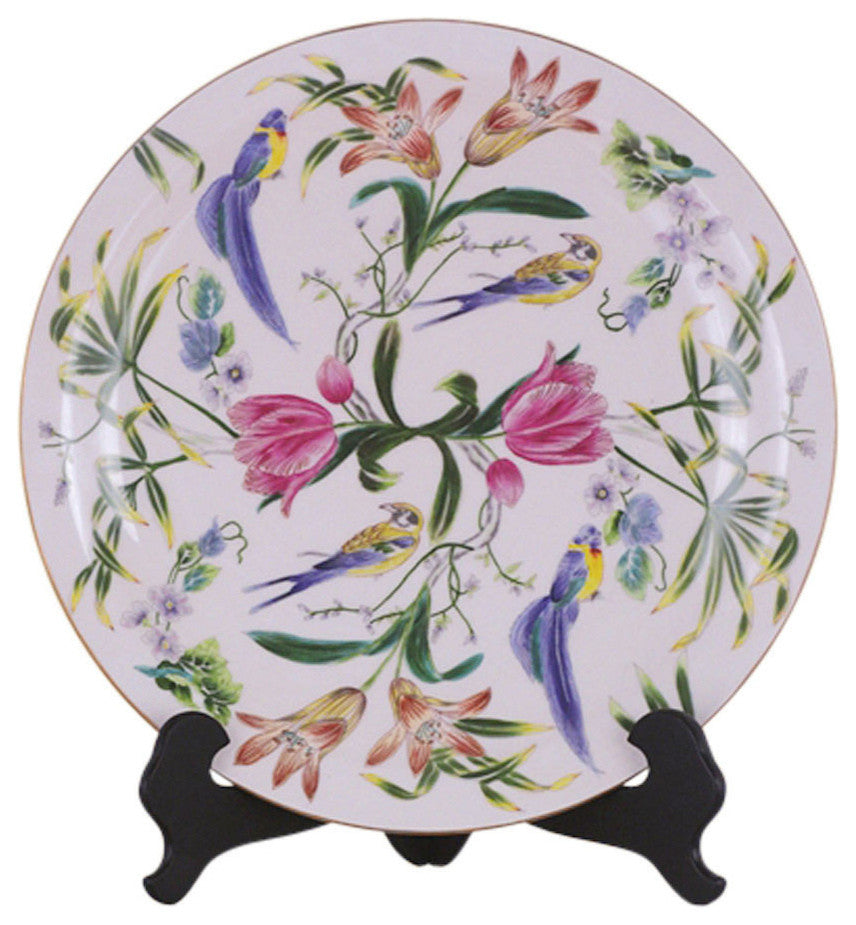 Mutli-Color Bird and Floral Motif Porcelain Plate 16"