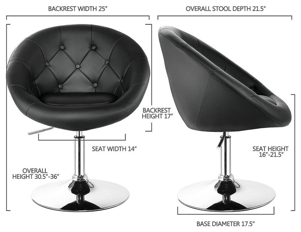 1PC Adjustable Modern Swivel Round Tufted Back Accent Chair PU Leather Black