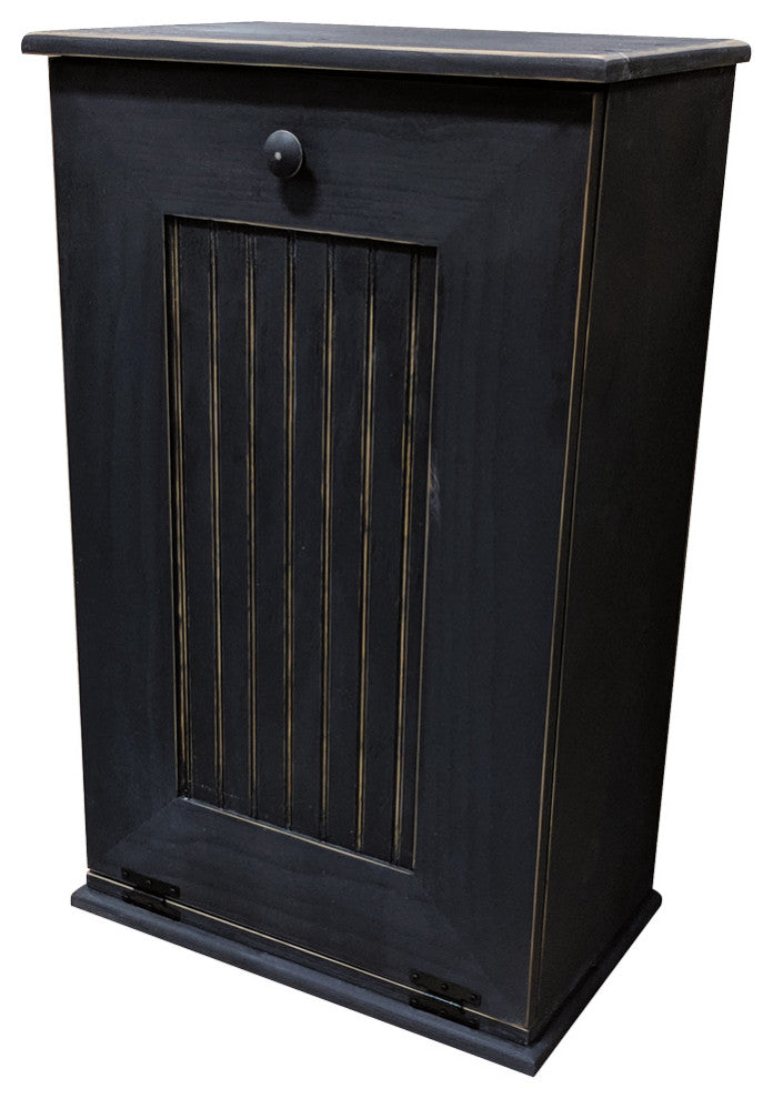 Wooden Trash Bin, Old Black