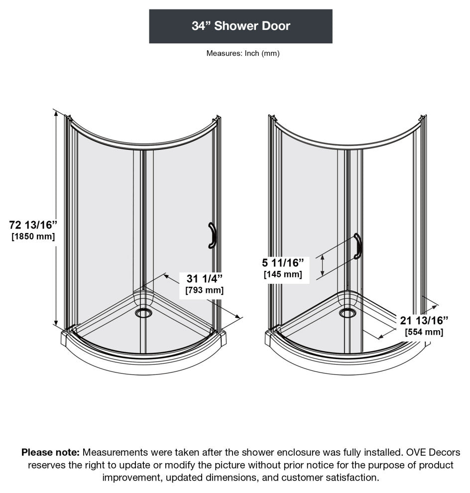 Ove Decors Breeze Shower Kit, Frosted Panels and Base, Satin Nickel, 34"