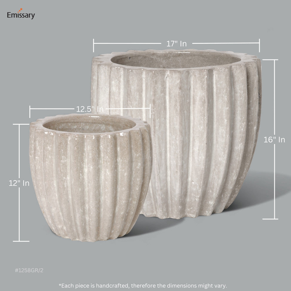 Gray Tall Round Ridge Pot