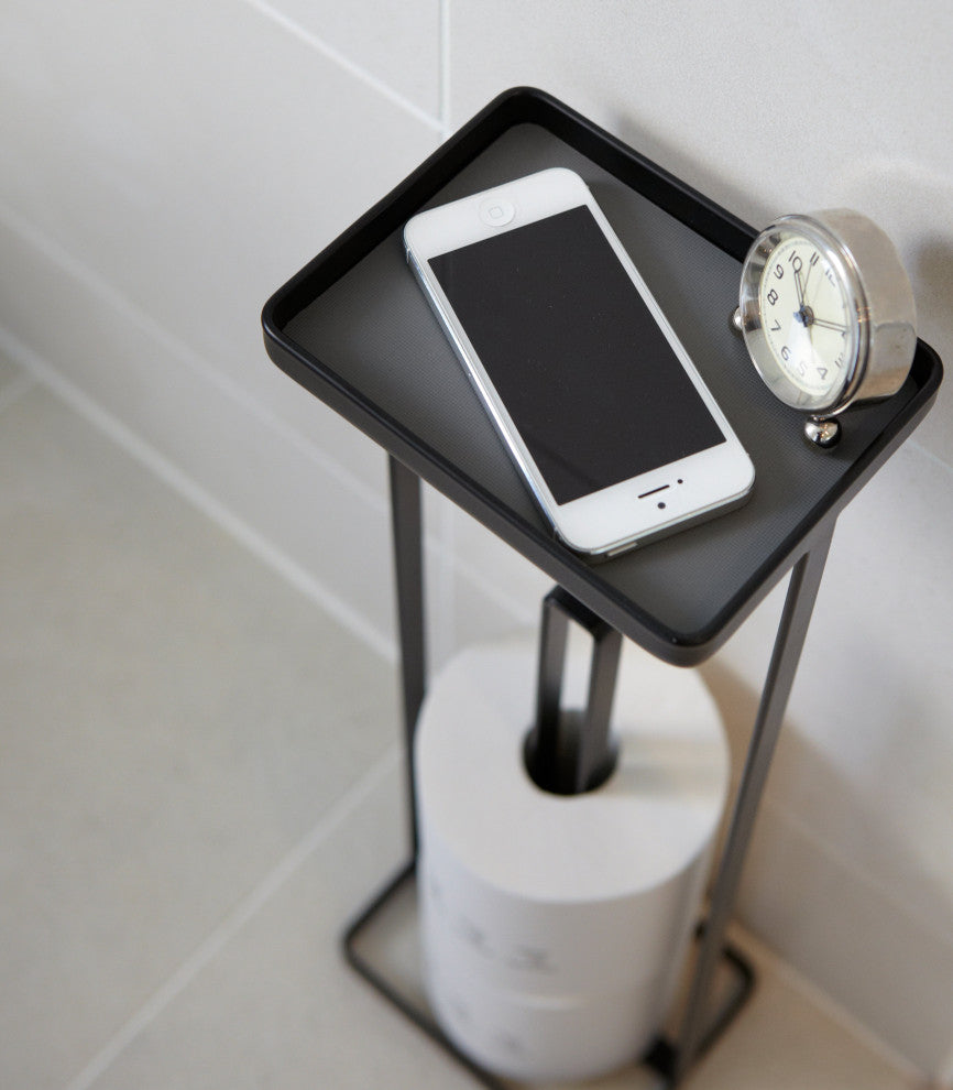 Tower Toilet Paper Stand with Tray, Black