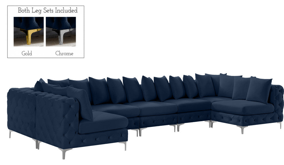 Tremblay Velvet Upholstered 7-Piece Modular U-Shaped Sectional, Navy