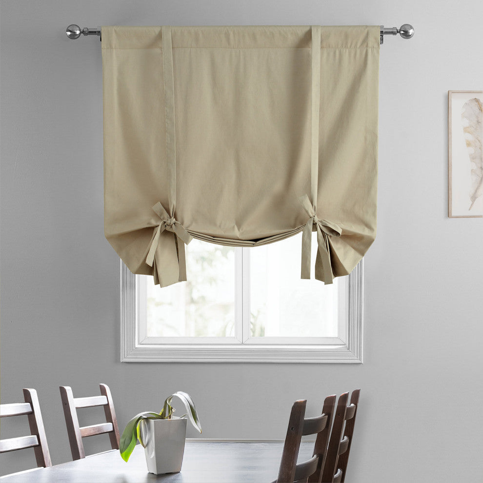 Solid Cotton Tie-Up Window Shade Single Panel, 46W x 63L, Sandstone, 46w X 63l