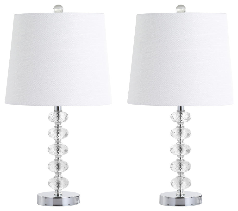 Kevin Glass and Metal LED Table Lamp, Clear and Chrome, Set of 2, 22"