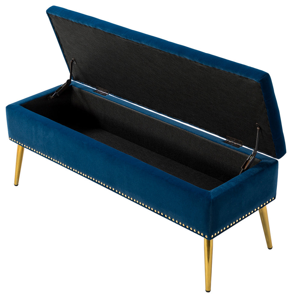 Button-tufted Storage Bench with Nailhead Trim, Navy