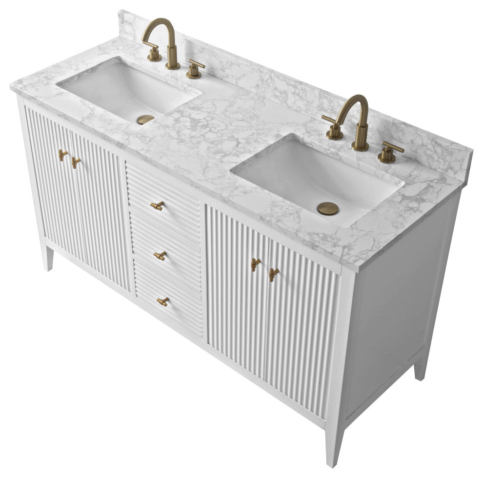 Vanity Art Freestanding Vanity, White, 60", Double Sink, Golden Brushed