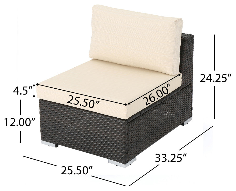 GDF Studio 7-Piece Francisco Outdoor Wicker Seating Sectional Set With Cushions, Multibrown/Beige