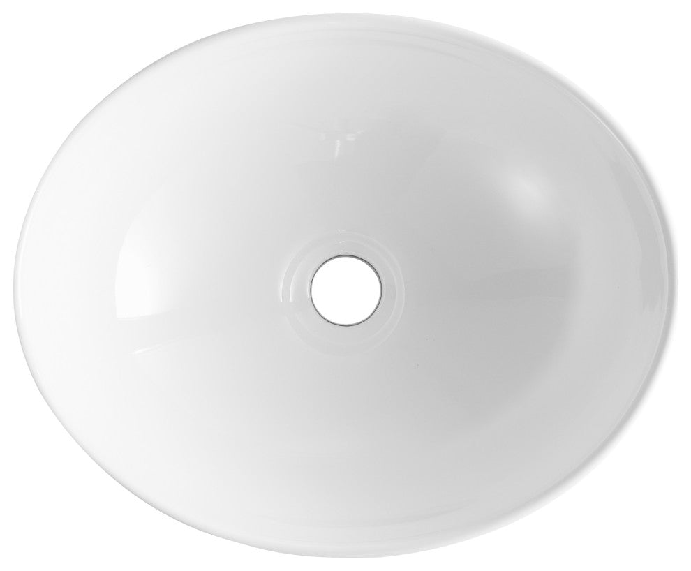 16" x 13" Oval White Ceramic Modern Egg Shape Above Counter Bathroom Vessel Sink