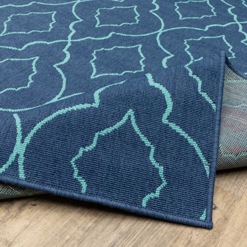 Madelina Lattice Navy and Blue Indoor or Outdoor Area Rug, 6'7"x9'6"