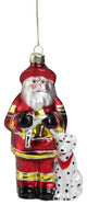 5" Fireman Santa Claus With Dalmatian Christmas Ornament