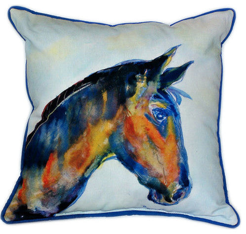 Pair of Betsy Drake Blue Horse Large Indoor/Outdoor Pillows