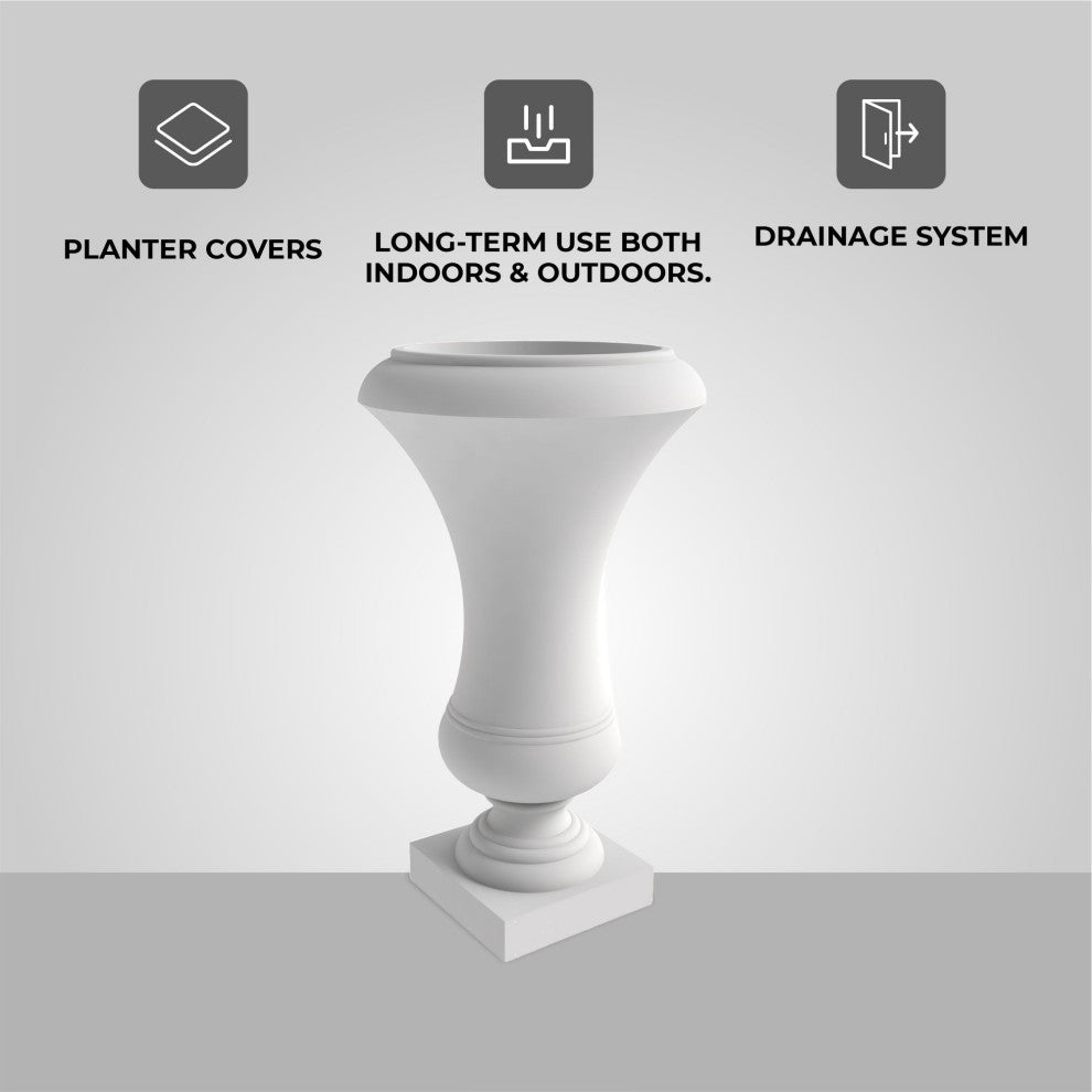 Daisy Fiberstone Urn Planter for Indoor and Outdoor, White