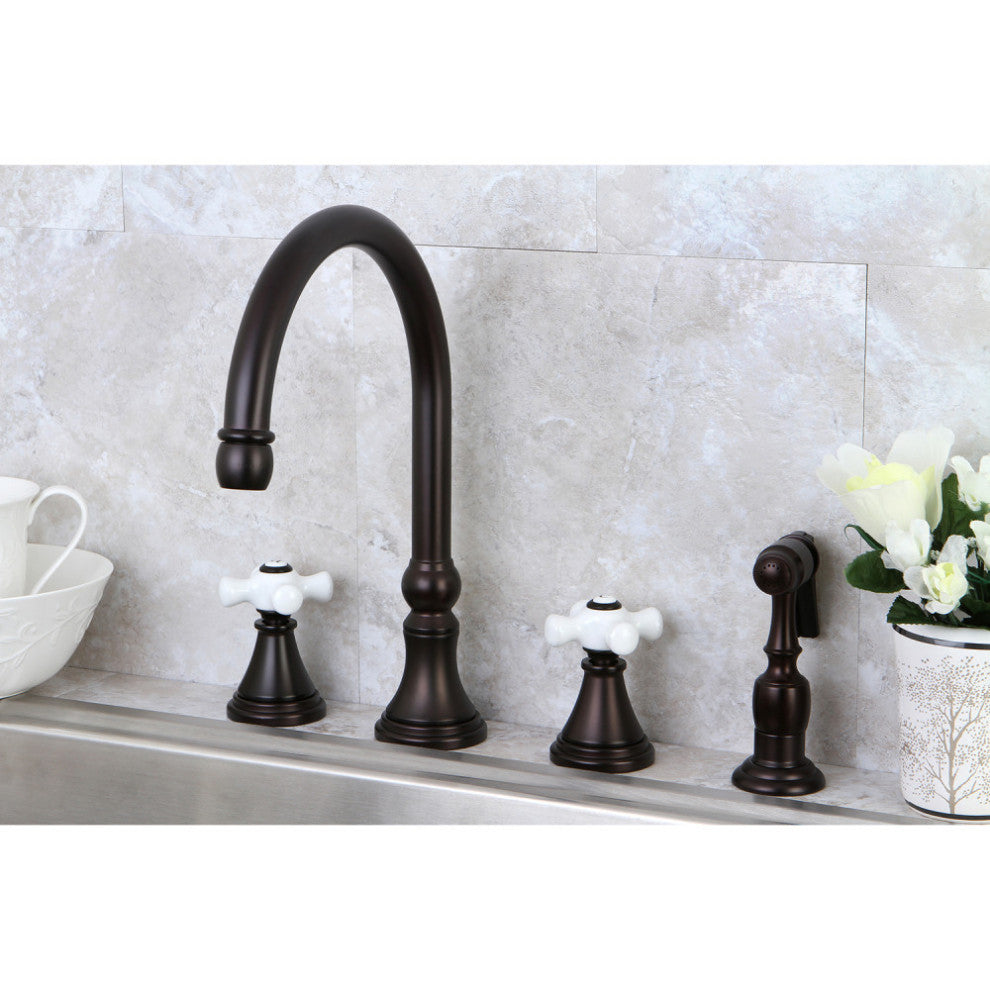 Kingston Brass Widespread Kitchen Faucet With Brass Sprayer, Oil Rubbed Bronze