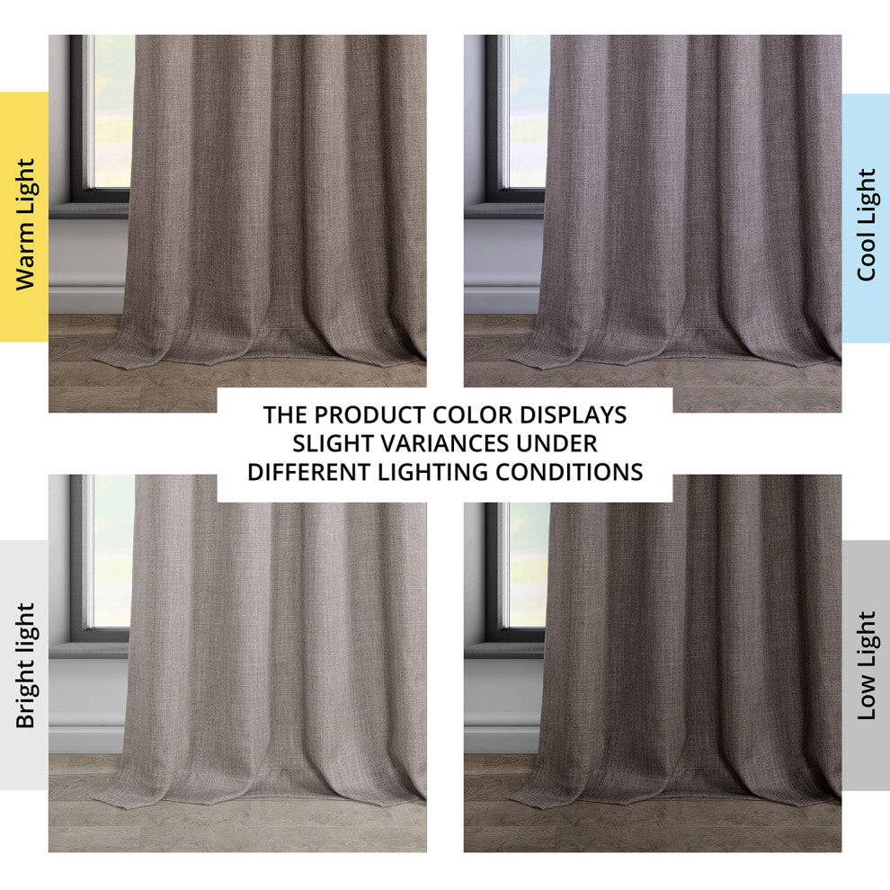 Faux Linen Grommet Room Darkening Curtain Single Panel, Mink, 50"x84"