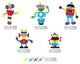 Robot Fabric Wall Decals, Set of 5 Cool Robots, Size Small