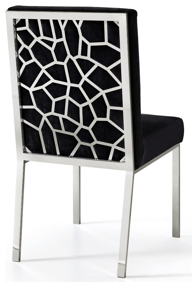 Opal Velvet Dining Chairs, Set of 2, Black, Chrome Base