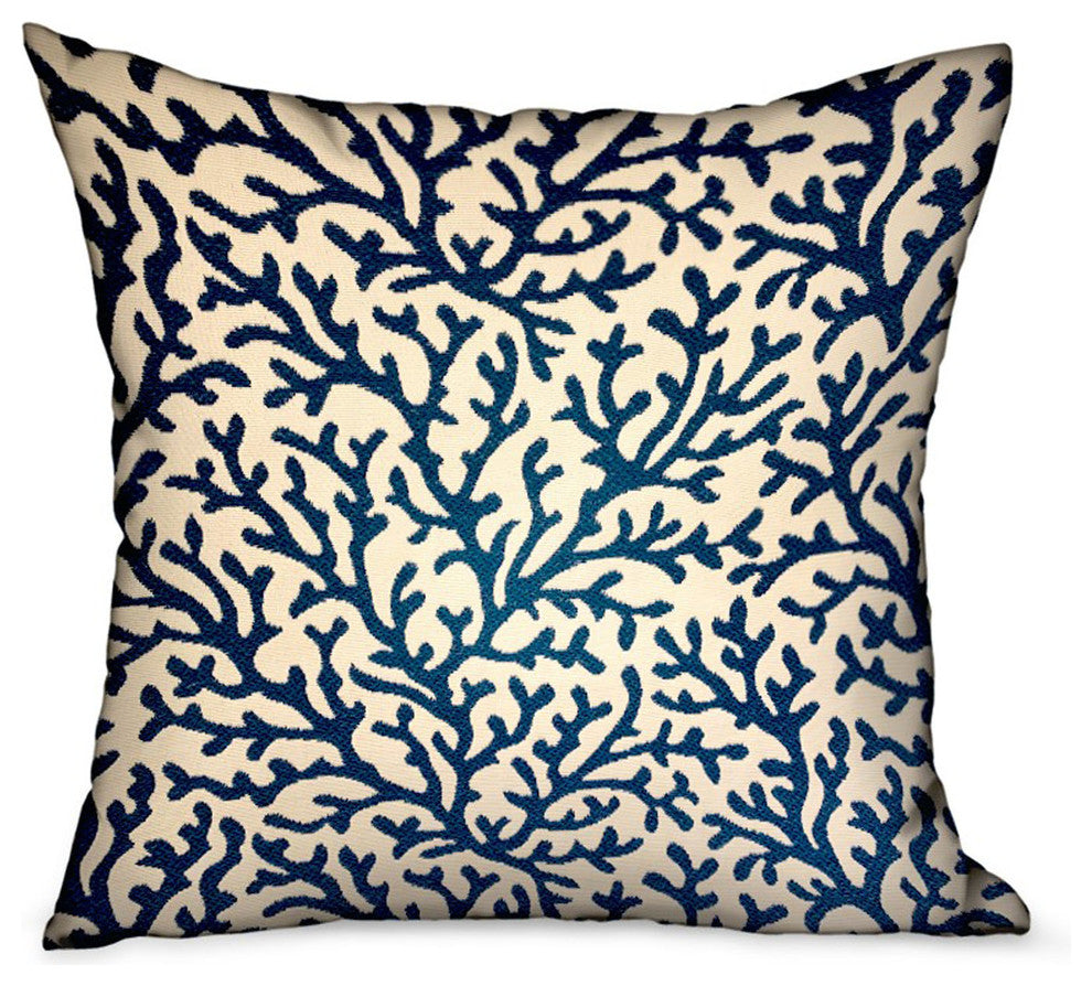 Plutus Sapphire Vines Blue, cream Floral Luxury Throw Pillow, 22"x22"
