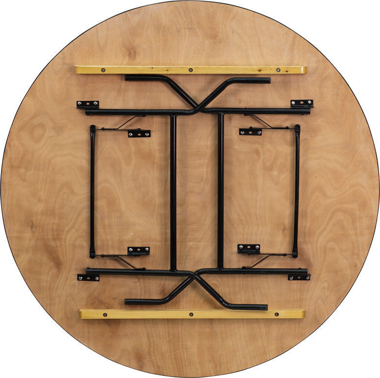 5-Foot Round Wood Folding Banquet Table with Clear Coated Finished Top