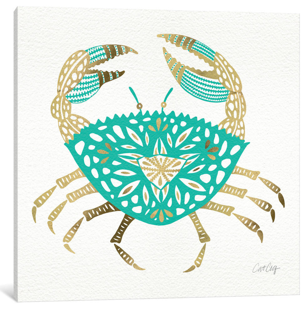 "Gold Turquoise Crab Artprint" by Cat Coquillette, 37x37x1.5