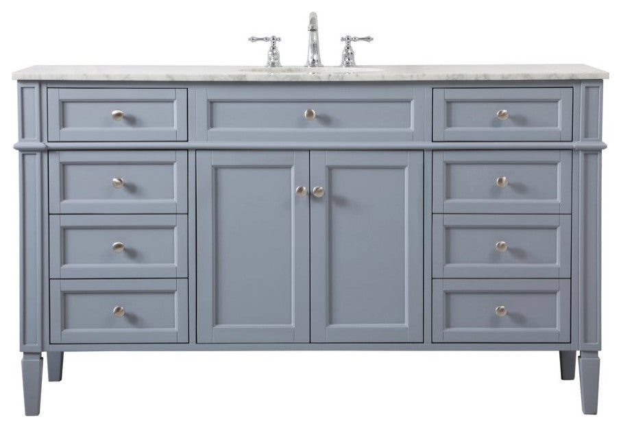 Home Living Vanity with Carrara White Marble Countertop, Gray, 60", Single Sink