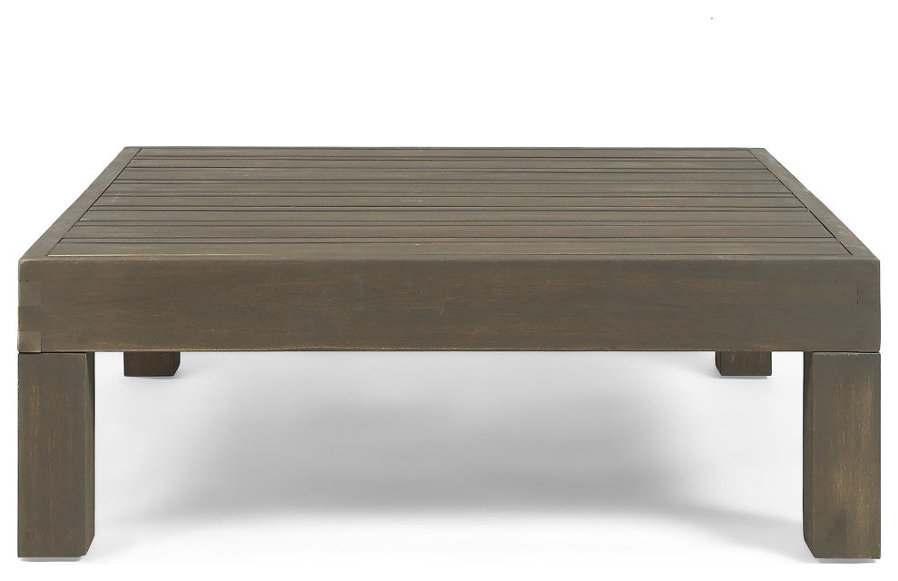 Emma Outdoor 6 Seater Acacia Wood Sectional Sofa and Club Chair Set, Dark Gray